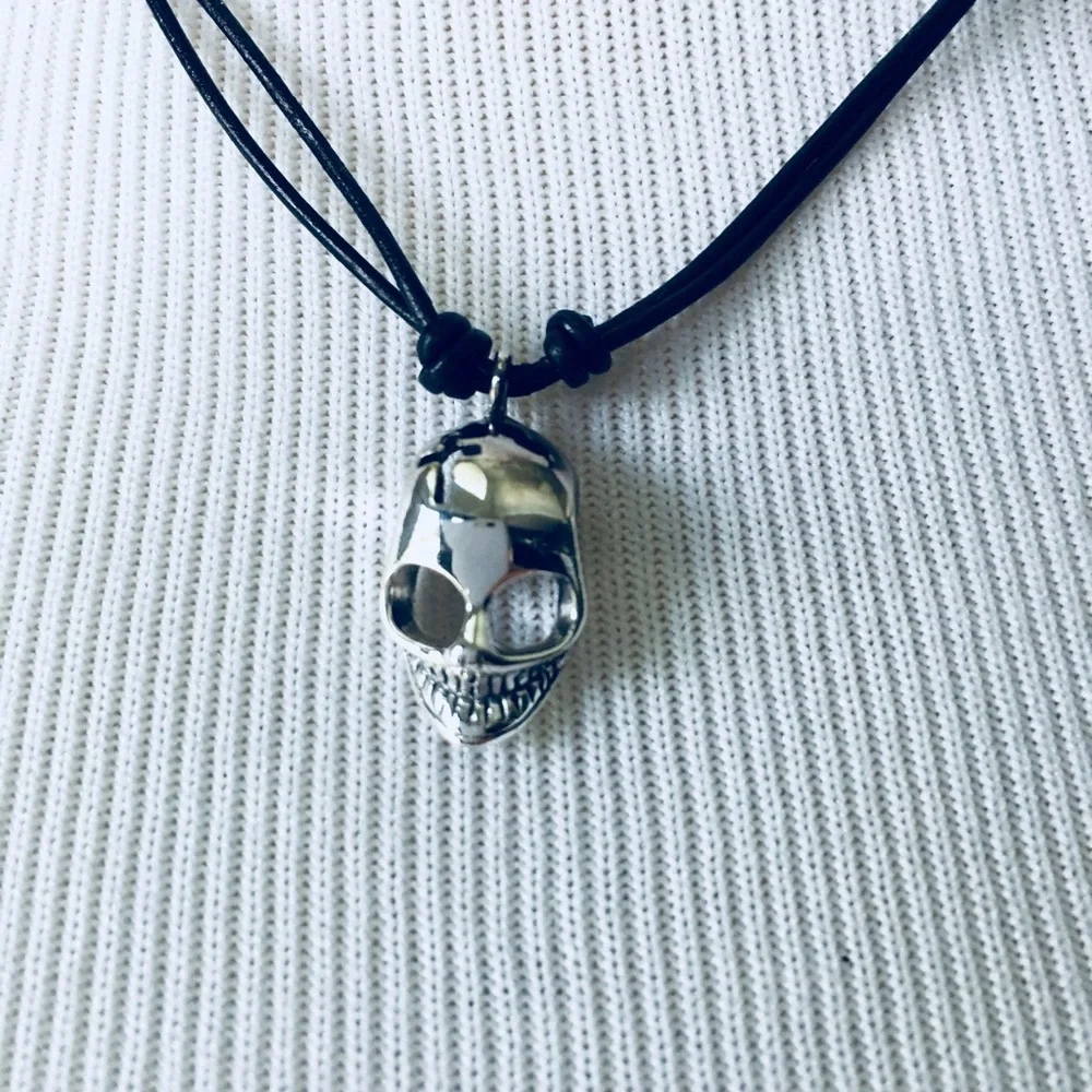 Sterling‎ silver Halloween skull cross necklace